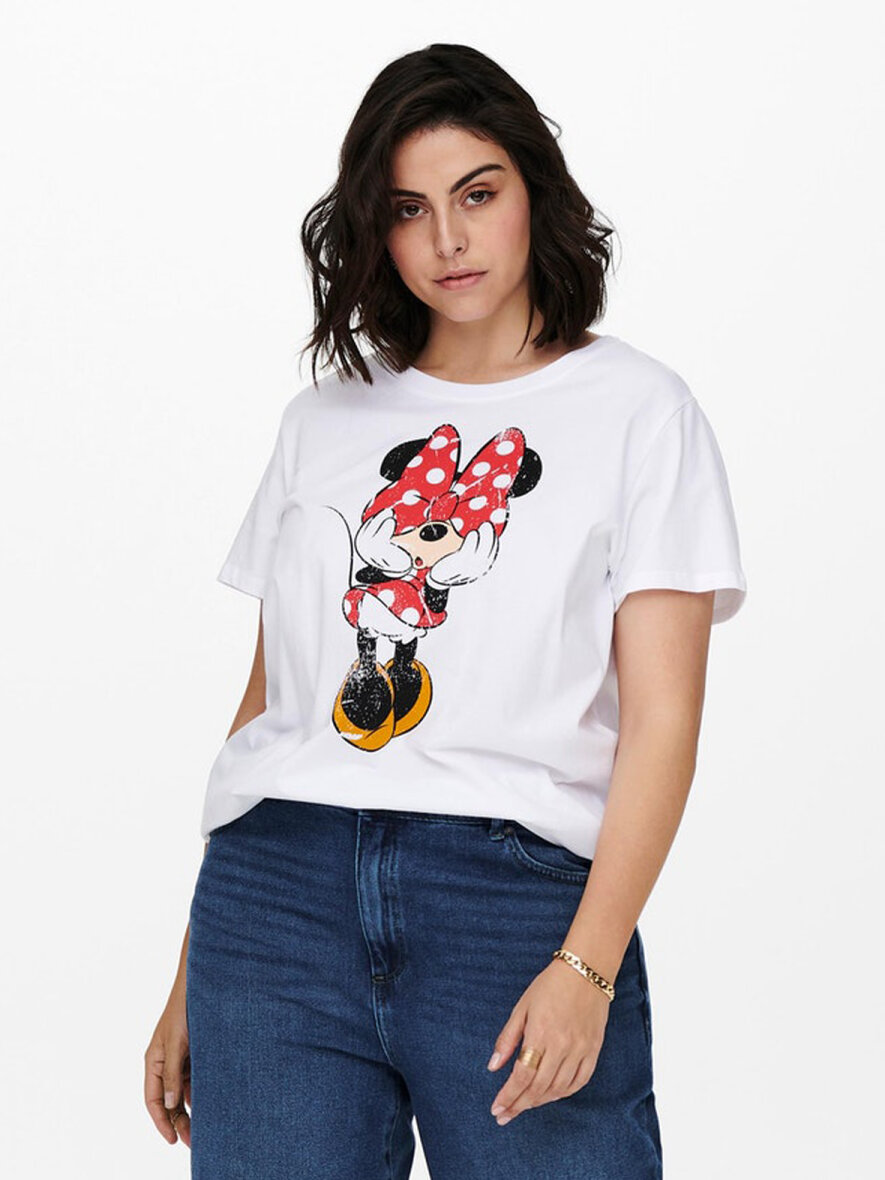 foran T-shirt af Minnie med ONLY Carmakoma. blød print Disney Super Rund Mouse.
